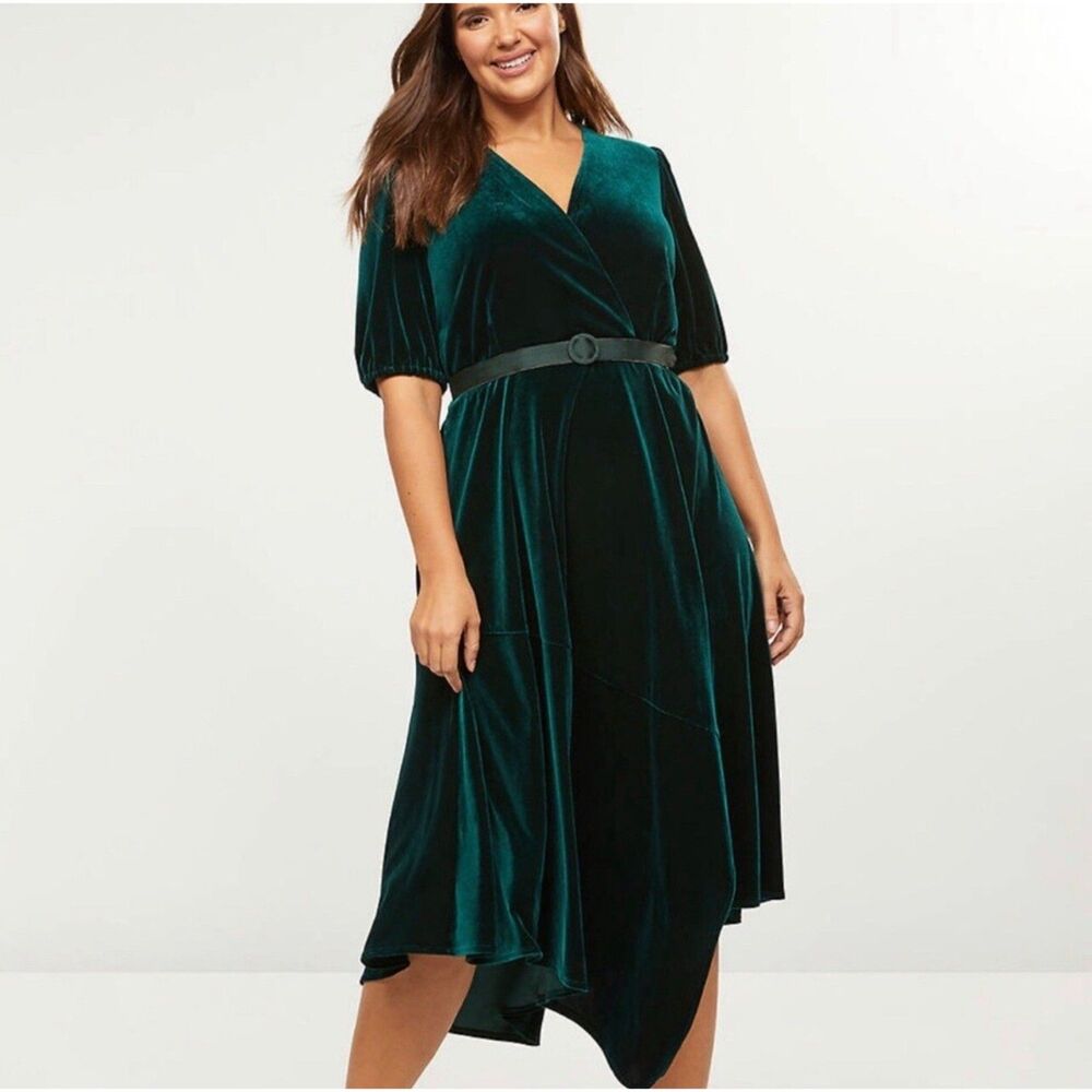 Lane Bryant Asymmetrical Velvet Faux Wrap Dress